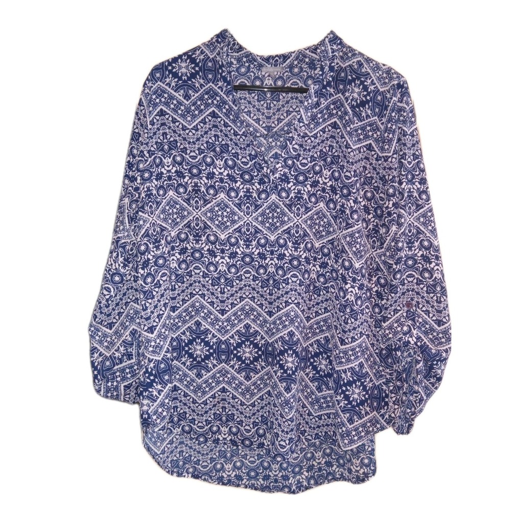 3 FOR $25 Charlotte Russe Size XL Top Navy White Peasant Blouse Roll‎ Tab Sleeve